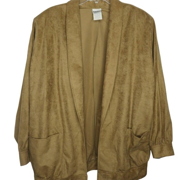 Vintage 80s Faux Suede Moto Jacket XL Brown Pockets Lined Shoulder Pads Washable - Picture 4 of 12